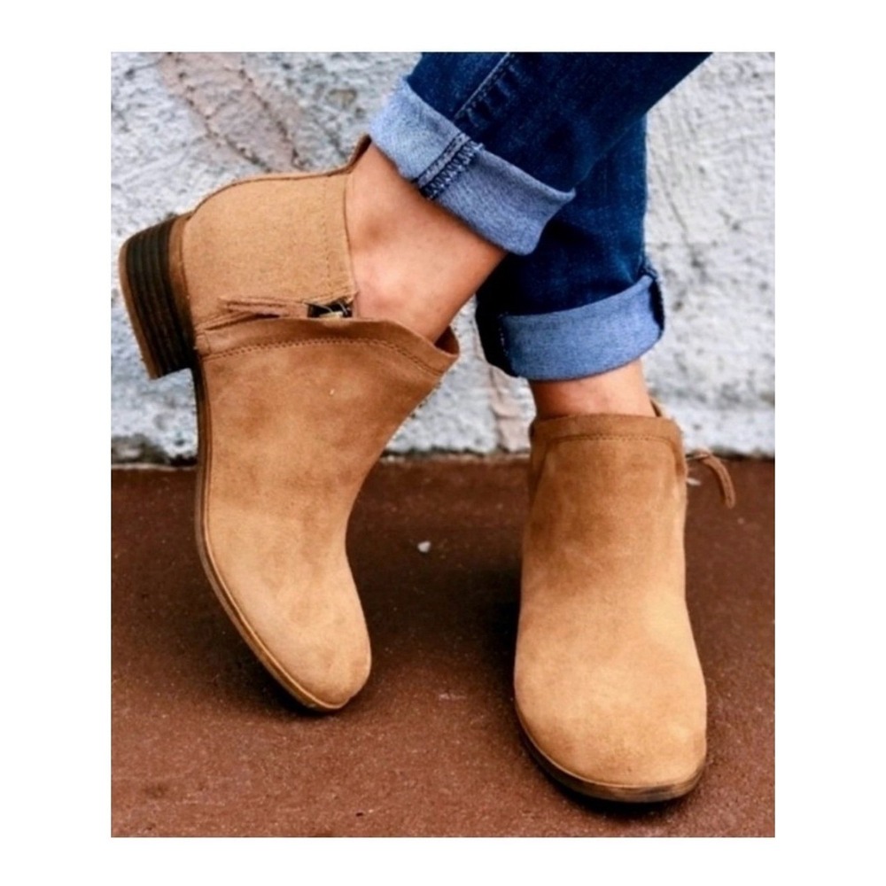 Toms Big Girls Suede Ankle Booties - Tan Size 4.5
